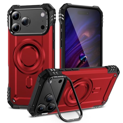 Coque iPhone 17 Pro rouge rigide en silicone avec support intégré