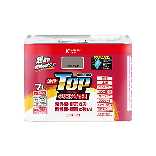 カンペハピオ ペンキ 塗料 油性 つやあり シリコン樹脂 多用途 超速乾 さび止め剤入り トップガード うすねずみ色 7L 油性塗料 日本製 00017640431070