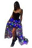 Women Tulle Tutu Skirts Adult High Low Tulle Skirts Skirt LED Light Up Wedding Skirt Costumes Halloween (Black Trailing, Long XXL)