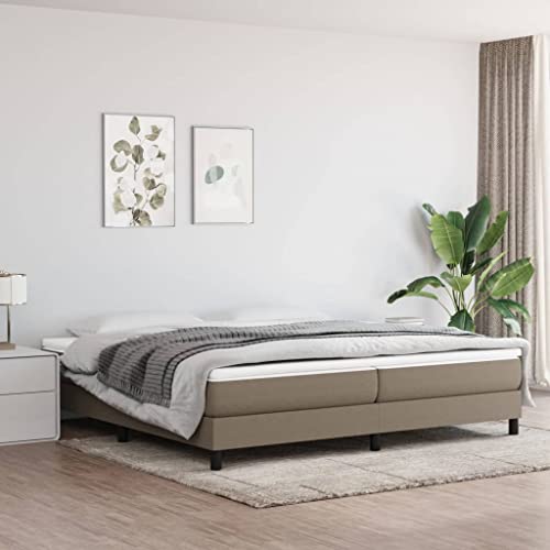 KLYEON Cama Box Spring con colchón Tela Gris Taupe 200x200 cm,Cama Tapizada con Colchón de Muelles Ensacados para Dormir Tranquilo y Descansar Cómodamente Camas y somieres