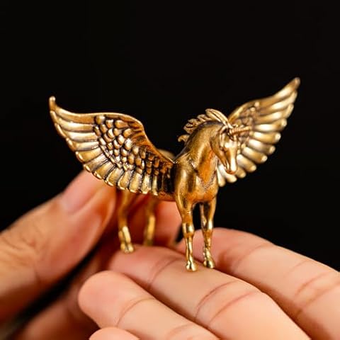 CHOVY 1PC Brass Pegasus Statue Art Piece: Double-Winged Pegasus, Ideal Decor for Home, Office, or Café. Perfect for Shelf, Living Room, or Desk Display Cover