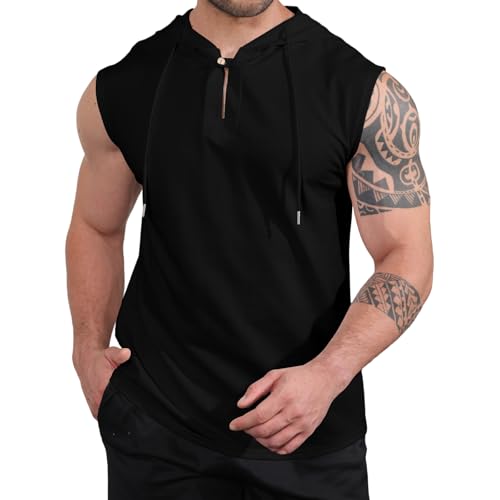 Mens Tank Top Sleeveless Tees Cotton T-Shirt Hooded Neck Summer Beach Tops Casual Shirt2