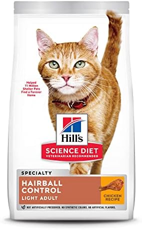 Hill's Science Diet Dry Cat Food, Adult, Hairball Control, Light for Healthy Weight & Weight Management, Chicken Recipe, 7 lb. Bag