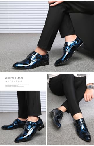 Mens Fashion Floral Patent Leather Tuxedo Oxfords Pointed Toe Shiny Flat Lace Up Formal Business Shoes for Men3