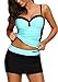 Dearlovers Women Stripes Print Blouson Tankini Set Two Piece Swimsuit