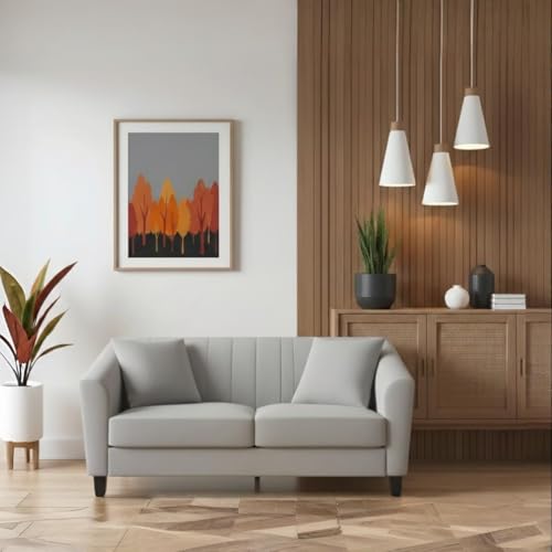 Image of Avion Natalia 2 Seater Sofa Set for Living Room Light Grey | Modern 2 Person Sofas Furniture | Fabric Sofa Set 2 Seater Couch for Guests Room Festival Gifts