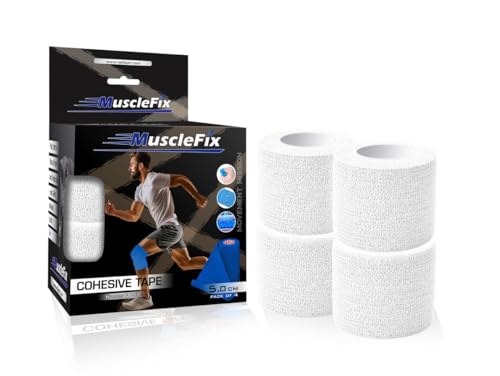 Image of Breathable Self Adhesive Wrap, Athletic, Non Woven Cohesive Bandage - for Sports, First Aid Medical, Wrist, Swelling (5 cm, 4.5 mtr) Pack of 4 (White)