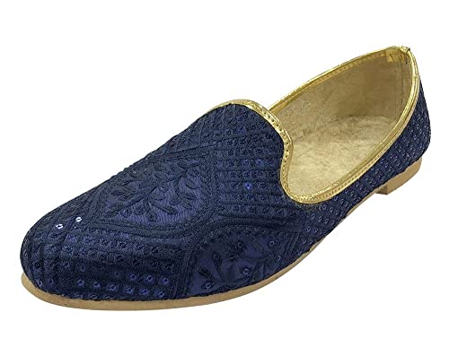 Punjabi Jutti for Men's Traditional Ethnic Mojari Shoes Wedding Sherwani Loafers Handmade Blue Embroidery Juttis