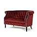 GDFStudio Melaina Tufted Chesterfield Velvet Loveseat with Scrolled Arms, Garnet and Dark Brown