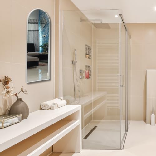 Image of Quality Glass Modern Elegance Semi Circle Wall-Mounted Mirror Metal Framed Wall Mirror Bathroom Mirror Living Room Mirror Home Decor Mirror 24 x 60 Inches White MF 90