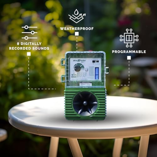 Bird-X BirdXPeller Pro Electronic Bird Preventer Version 2, Sonic Decoy Device, Perfect for Crows, Blackbirds, Grackles, Cormorants, and Ravens, Covers up to 1 Acre, 3-5 kHz Frequency