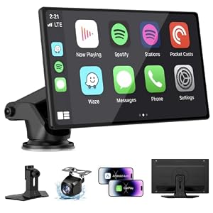 9" Wireless Apple Carplay Screen for Car, Portable Wireless CarPlay with Apple Car Play & Android Auto, OTA Updates, Backup Camera, GPS Navigation/Bluetooth 5.0/Mirror Link/Voice Control/AUX/FM