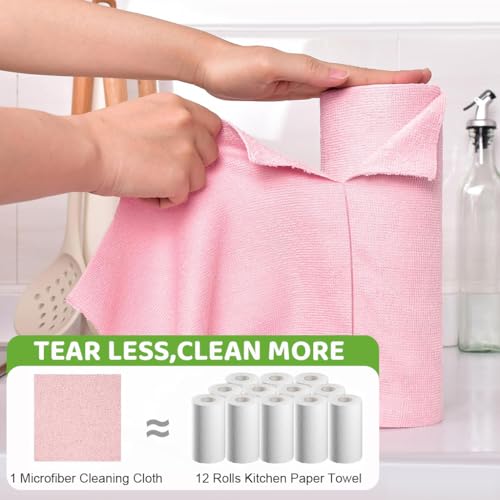 Image of HASTHIP 50 Pack Microfiber Cleaning Cloth Pre-Cut Tear Away Microfiber Cleaning Cloth Roll Cleaning Cloths and Wipes Dusting Cloth Highly Absorbent Reusable Multipurpose Cleaning Cloth Roll 25x25cm