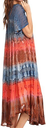 Sakkas Sula Tie-Dye Wide Neck Embroidered Boho Sundress Caftan Cover Up4