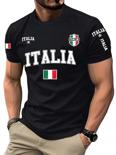 SweatyRocks Mens Graphic Tees Italia Flag Short Sleeve T Shirt Streetwear Going Out Tops Black Medium
