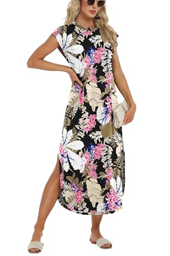 Image of HiMONE Beach Vacation Dresses for Women 2025 Sundress Cap Sleeves Casual Maxi Beach Dress with Pockets XS-2XL