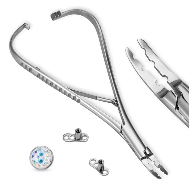 Dermal Anchor Holder 6" Body Piercing Forceps 3holes: 1.5mm, 2mm, 2.5mm Hemostat Clamp Tool