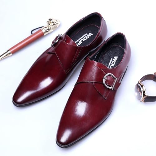 Men's Monk with Loafers, Monk Strap Shoes Men,Men's Monk Strap Dress Shoes,red and Black Dress Shoes Men,pu Leather, Black Pointed Toe Flaked Oxfords, Dress Shoes, Men's Business Casual Shoes2