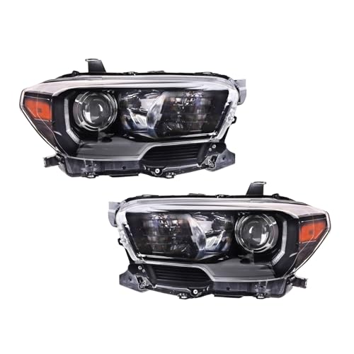 Image of TRQ 2 Piece Headlight Assembly Set Halogen Driver & Passenger Side Compatible with Toyota Tacoma 2017-2019 With LED Daytime Running Lights With LED Fog Lights TO2502254 TO2503254 8111004280 8115004280