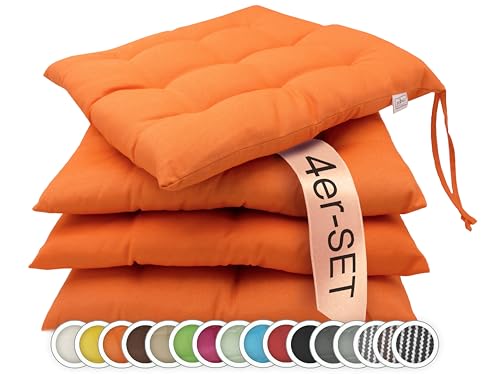 ZOLLNER 4er Set Sitzkissen in 40x40cm - gemütliche Stuhlkissen mit Bindebänder - waschbar bis 30°C - in orange - Oeko Tex® Zertifiziert ZOLLNER 4er Set Sitzkissen in 40x40cm - gemütliche Stuhlkissen mit Bindebänder - waschbar bis 30°C - in orange - Oeko Tex® Zertifiziert