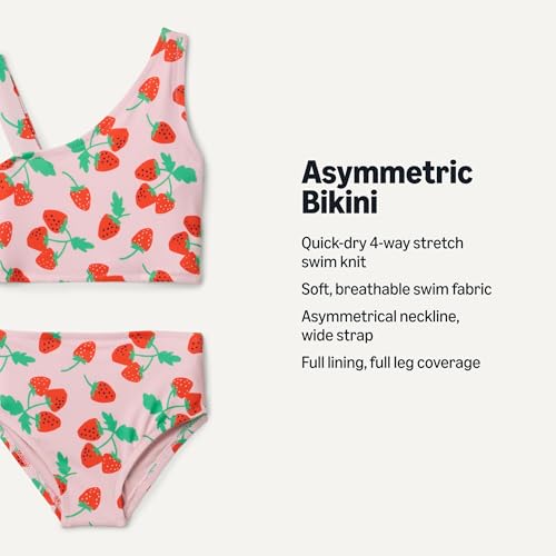 Image of Amazon Essentials Girls' One Shoulder Two-Piece Bikini Swim Set, Slim Fit