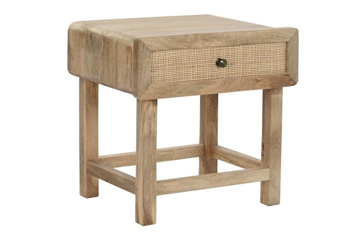 Table de chevet 1 tiroir bois manguier rotin naturel table de nuit 51 cm