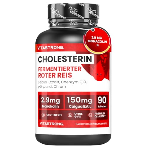 Vitastrong Cholesterin-Stoffwechsel Ergänzung, Fermentierter Roter Reis, Caigua, γ-Oryzanol, Policosanol, Coenzym Q10 und Chrom, 90 Tabletten, Vitastrong Qualität, Fermentierter Roter Reis Cholesterin
