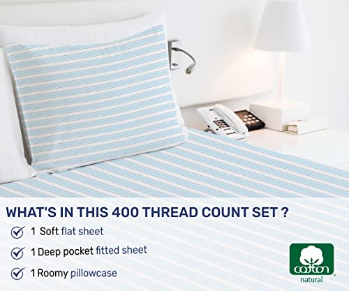 California Design Den Striped Bed Sheets Twin-Xl Size, 100% Cotton Sheets Set Luxury 400 Thread Count Sateen, Twin-Xl Sheets Printed Pattern (Cape Stripe) #TOP2