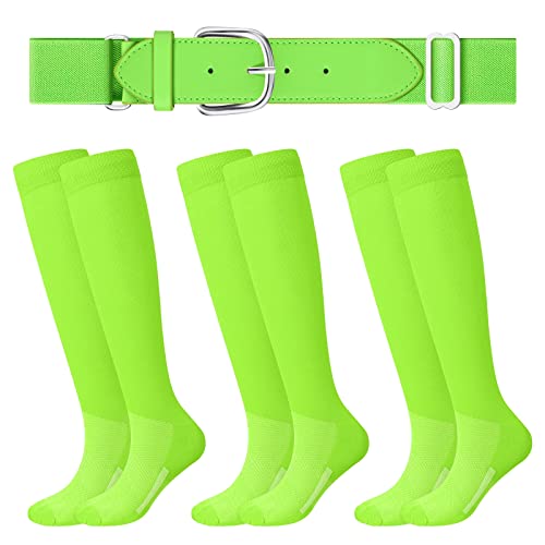 Haysandy Baseball or Softball Sock and Belt Combo Set 3 Football Baseball Socks with Baseball Belt for Youth Adult(Fluorescent Green Small)