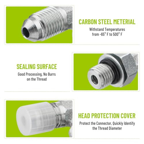 Image of 5 Pack 90 Degree Elbow Hydraulic Adapter Fittings: 1 /4 inch JIC 37 Male x #4 SAE /ORB Male, Hydraulic End Connectors with Protection Cover - 6801-04-04