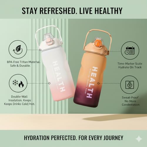 Image of 3.3 Liters Large Water Bottle With Straw & Handle, Sport Canteen Bottle With Time Marking, Leakproof Gym Water Bottle For Women & Men - Multicolor - Plastic (Green)