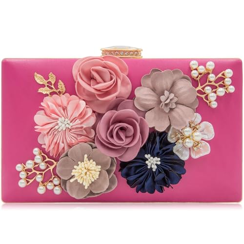 Milisente Women Clutches Bag Flower Satin Evening Bags Wedding Handbag(Hotpink)