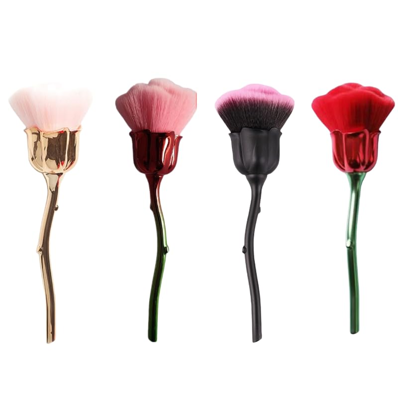 4 Pcs Nail Art Dust Powder Remover Cleaner BrushRose Nail Art Powder Dust Removal Brush Nail Dust Brush Soft Nail Dust Cleaning Brush for Nail Trimming Cleaning Makeup Brush Tools (Mixed-Color)