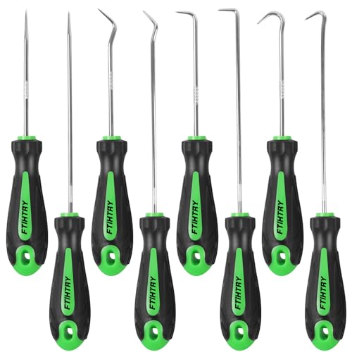 FTIHTRY 8PCS Pick and Hook Set, Precision Automotive Hook Set, Car Auto Oil Seal/O-Ring Seal Gasket Mini Precision Hooks Puller Remover (Green)