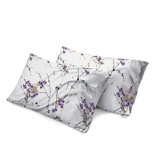Reliance Bedding 100% Egyptian Cotton Floral Printed Fitted Sheet 400 Thread Count Soft & Machine Washable 30cm/12” Extra Deep Fitted Bed Sheets (Exotic Lilac, Pillow Cases)