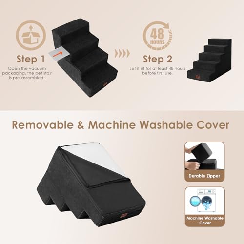 Image of EHEYCIGA Dog Stairs for High Bed 22.5 inch H, 5-Step Dog Steps for Bed, Pet Steps for Small Dogs and Cats, Non-Slip Balanced Pet Ramp Indoor, Black