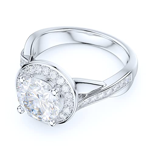 Sterling Silver Crossover Shank 2CT Round Moissanite or Simulated Diamond Halo Promise Engagement Ring3