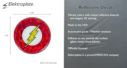 Image of Elektroplate Officially Licensed DC Comics The Flash Automotive Reflective Domed Decal (3.25 inch Diameter) Premium 3D All Weather Sticker for Car, Water Bottle, Laptop, Phone | Made in the USA