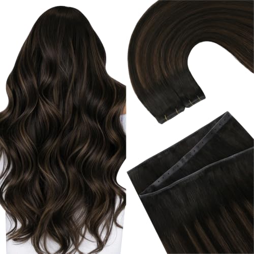 Image of Ugeat Butterfly Weft Hair Extensions Human Hair Balayage, 18 Inch 100G #226 | Butterfly Weft Human Hair Extension, Balayage Dark Brown Mix Medium Brown, Color Match, Daily Scenarios