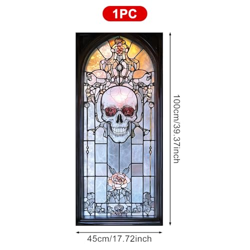 Vinilo Decorativo Ventana Calavera y Rosa 17.7x39.3 in miniatura 4