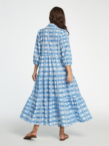 D-Sun Women Long Sleeve Maxi Dress V Neck Button Down Flowy Tiered Ruffle Shirt Dress Casual Fall Long Dresses2