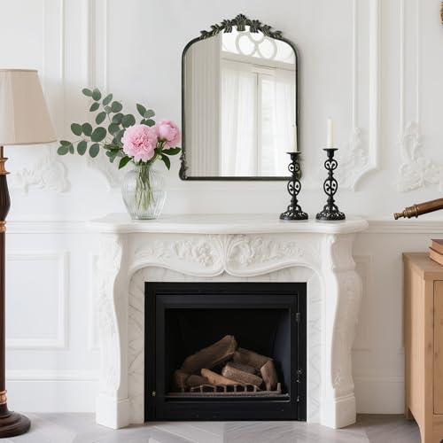 Image of WallBeyond Black Antique Mirror for Vanity 22x30 Inch, Black Vintage Mirror with Ornate Frame, Arched Vintage Wall for Bathroom, Living Room, Fireplace