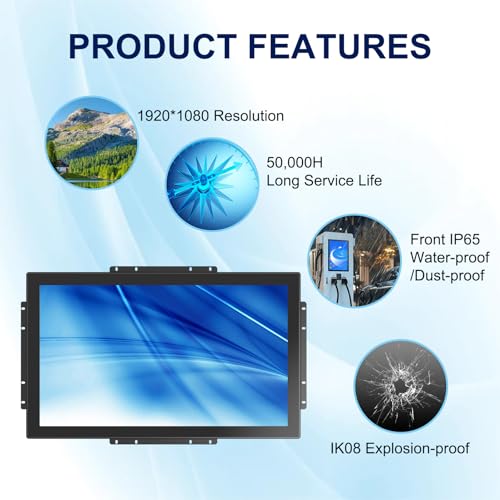 Image of 10-Point Multi-Touch Industrial Display, 21.5 Inch FHD Open Frame Touch Monitor, Capacitive Touch Screen Monitor with HD-MI VGA, VESA Mounting Open Bracket Installation
