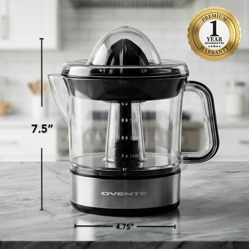 OVENTE JE2572B Electric Citrus Juicer with Dual Cones & Pulp Control — view 7