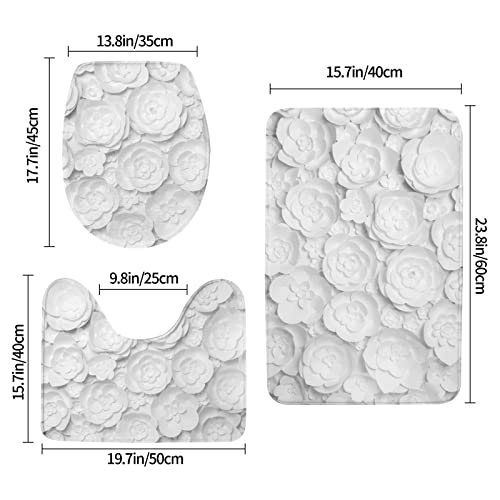 Badezimmerteppich-Set, 3D-Blumendruck, Badematte, Kontur, WC-Deckel, Antirutsch-Pad – Bild 3