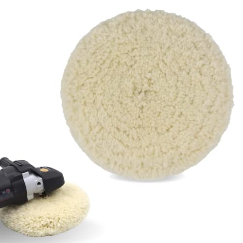 Woolous Almohadilla de Pulido de Lana 180mm Lana para Pulir con Gancho y Bucle Coche Encerado Lijado para Pulimento Coche, Motos, Suelos, Kit Limpieza Coche (Una Cara)