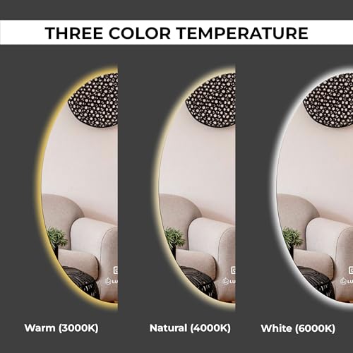 Image of 12x18 Inch LED Bathroom Mirror - Wall-Mounted Glass Mirror with Smart Sensor & 3-Color Lighting. (Oval, 12 X 18)