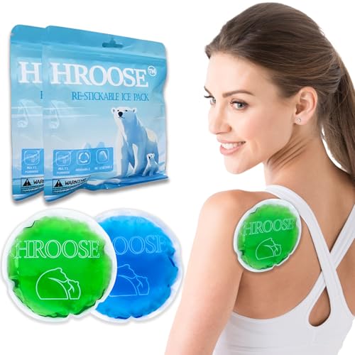 2 Pack Stickable 5" Reusable Small Round Gel Ice Pack,Hands-Free Stick-On Design,Pain Relief,Muscle Strains, Injuries,Inflammation,Cold Compress(1Blue+1Green)