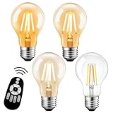 LVWIT 4個セット LED電球 60W形相当 E26口金 無段階調光 調色 フィラメント電球 リモコン操作 LEDランプ 消費電力6W 昼光色 昼白色 電球色 常夜灯 遠隔操作 エジソンランプ 広配光タイプ リモコン付き レトロ 雰囲気 省エネ 節電 調光器非対応（電池別売）