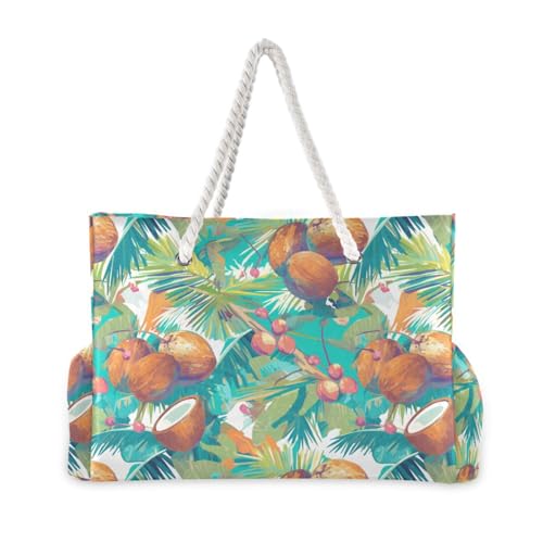 Tropical Summer Coconuts Sturdy Zipper Tote Bag with side pocketes Tote Bag Travel for Travel Gym Vacation2
